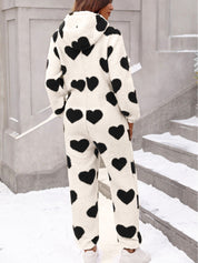 Heartella - Women’s Heart Print Long Sleeve Jumpsuit