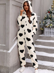 Heartella - Women’s Heart Print Long Sleeve Jumpsuit