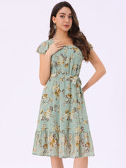 Florvella - Women’s Floral Square Neck A-Line Dress