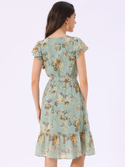 Florvella - Women’s Floral Square Neck A-Line Dress
