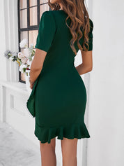 Velmira – Women’s Ruched Puff Sleeve Bodycon Mini Dress