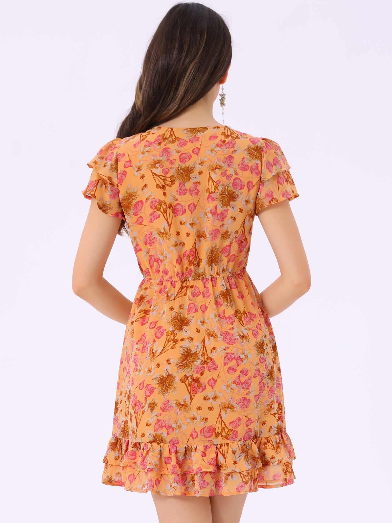 Rufflora - Women’s Floral Ruffle Sleeve Dress
