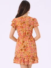 Rufflora - Women’s Floral Ruffle Sleeve Dress