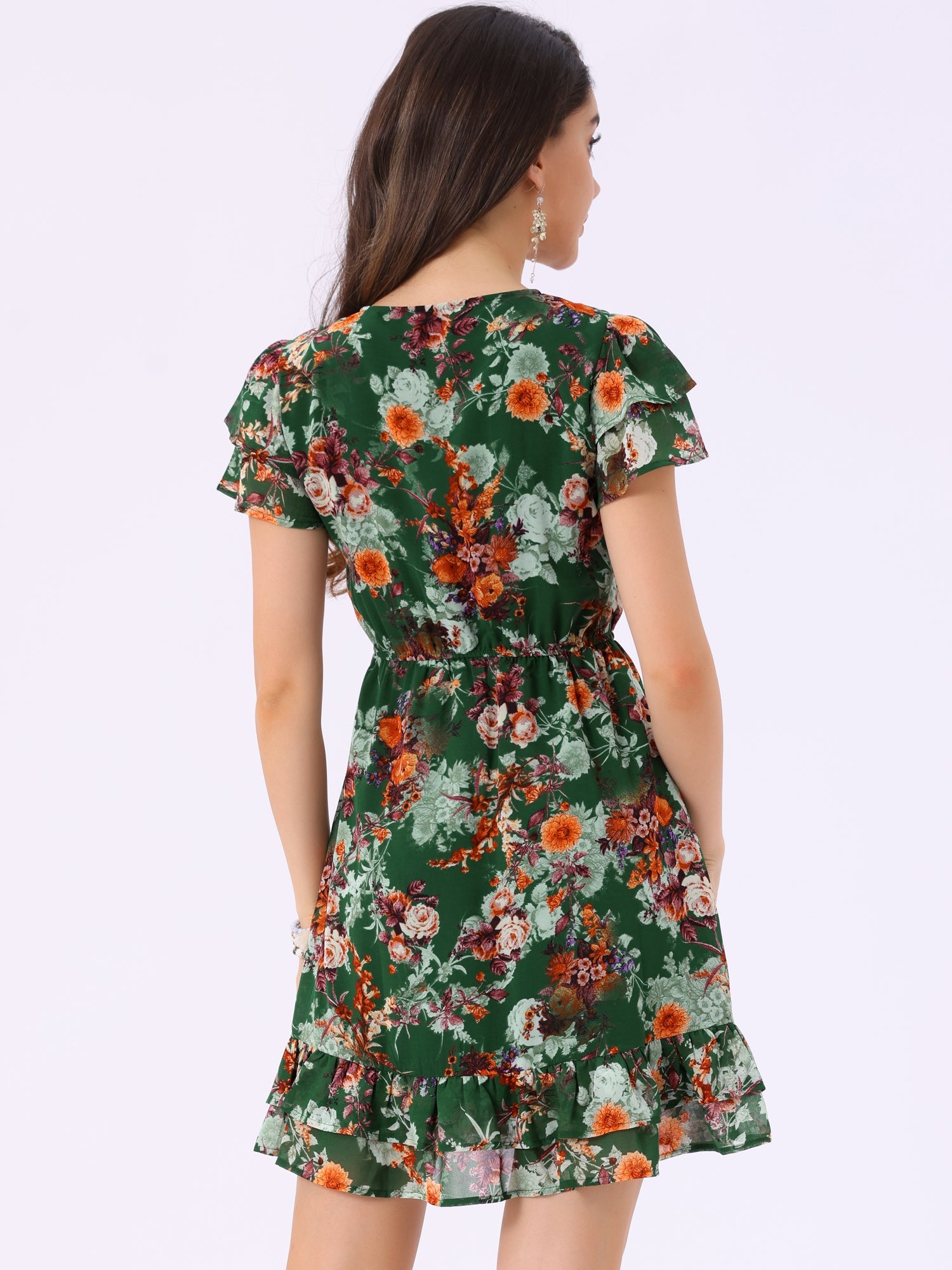Rufflora - Women’s Floral Ruffle Sleeve Dress