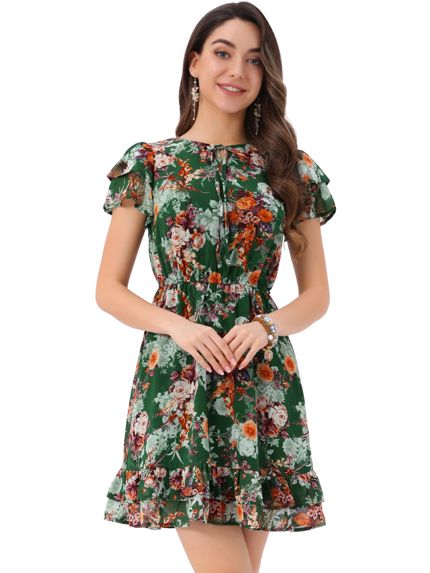 Rufflora - Women’s Floral Ruffle Sleeve Dress