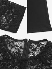 Laceviera - Women’s Lace Patchwork Tie Waist Jumpsuit