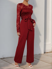Laceviera - Women’s Lace Patchwork Tie Waist Jumpsuit