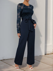 Laceviera - Women’s Lace Patchwork Tie Waist Jumpsuit