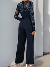 Laceviera - Women’s Lace Patchwork Tie Waist Jumpsuit