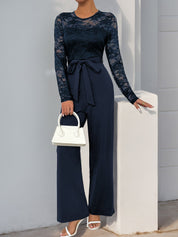 Laceviera - Women’s Lace Patchwork Tie Waist Jumpsuit
