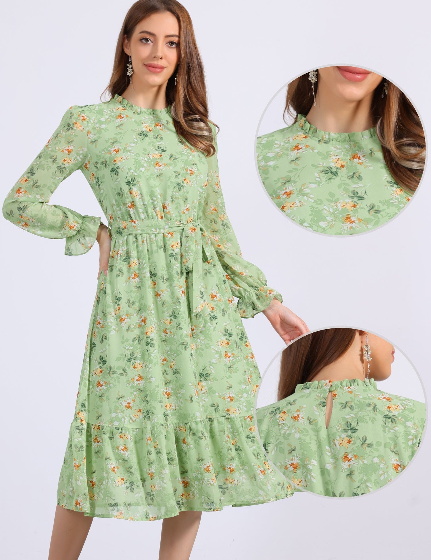 Florvessa - Women’s Floral A-Line Midi Dress