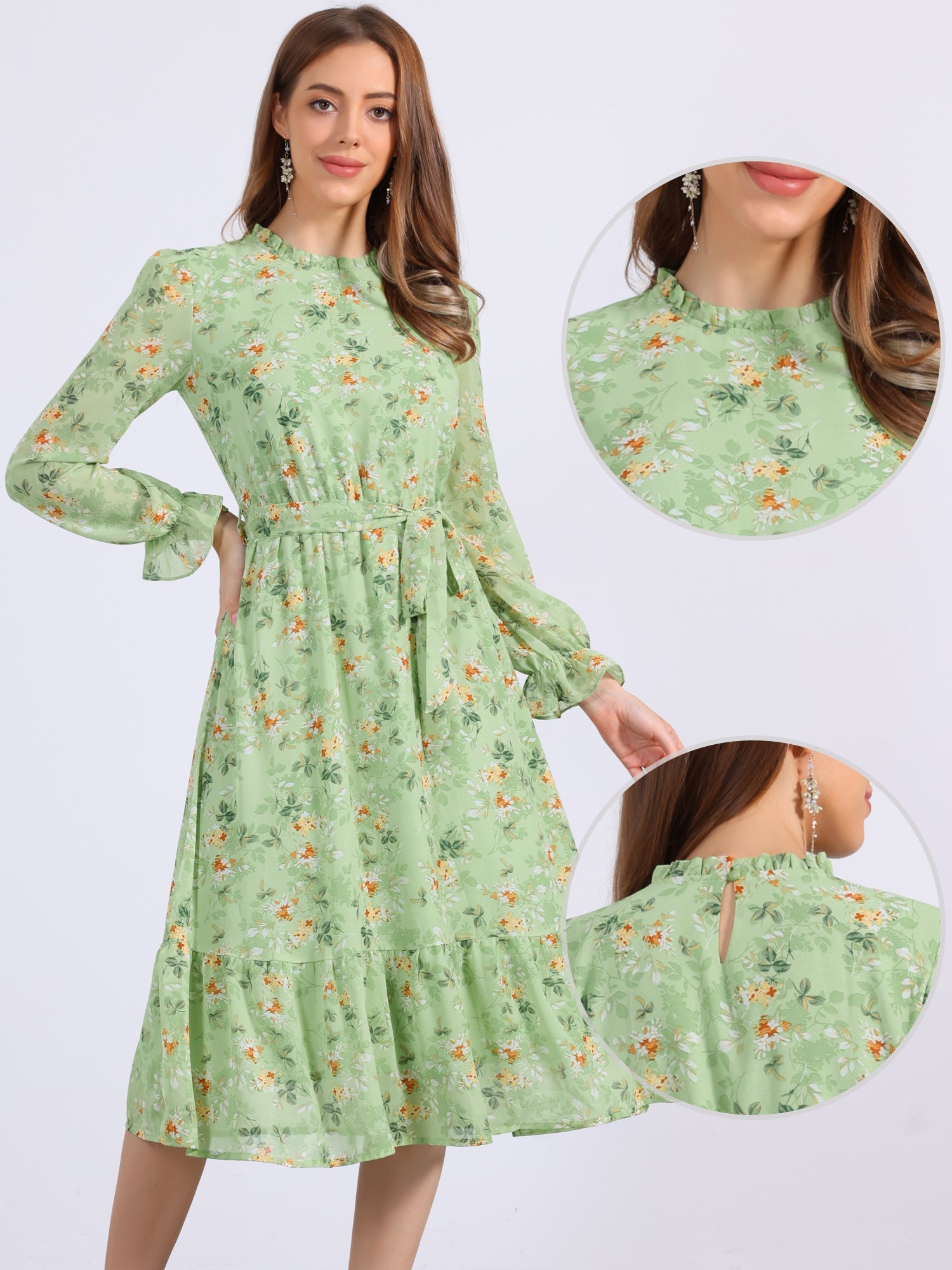 Florvessa - Women’s Floral A-Line Midi Dress