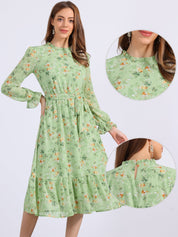 Florvessa - Women’s Floral A-Line Midi Dress