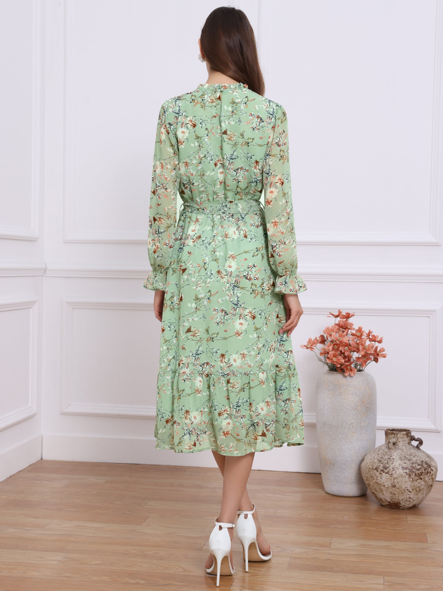 Florvessa - Women’s Floral A-Line Midi Dress