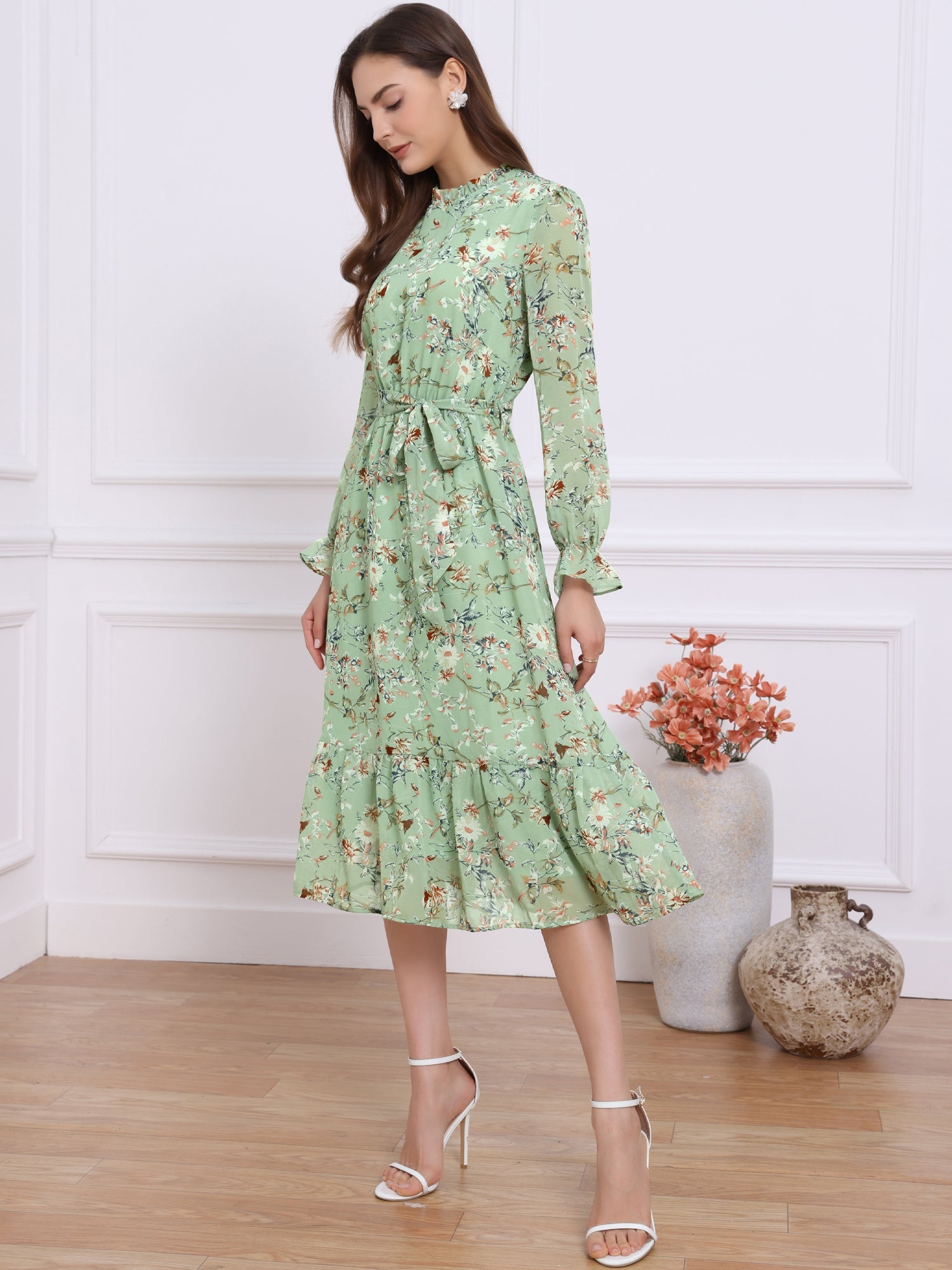 Florvessa - Women’s Floral A-Line Midi Dress