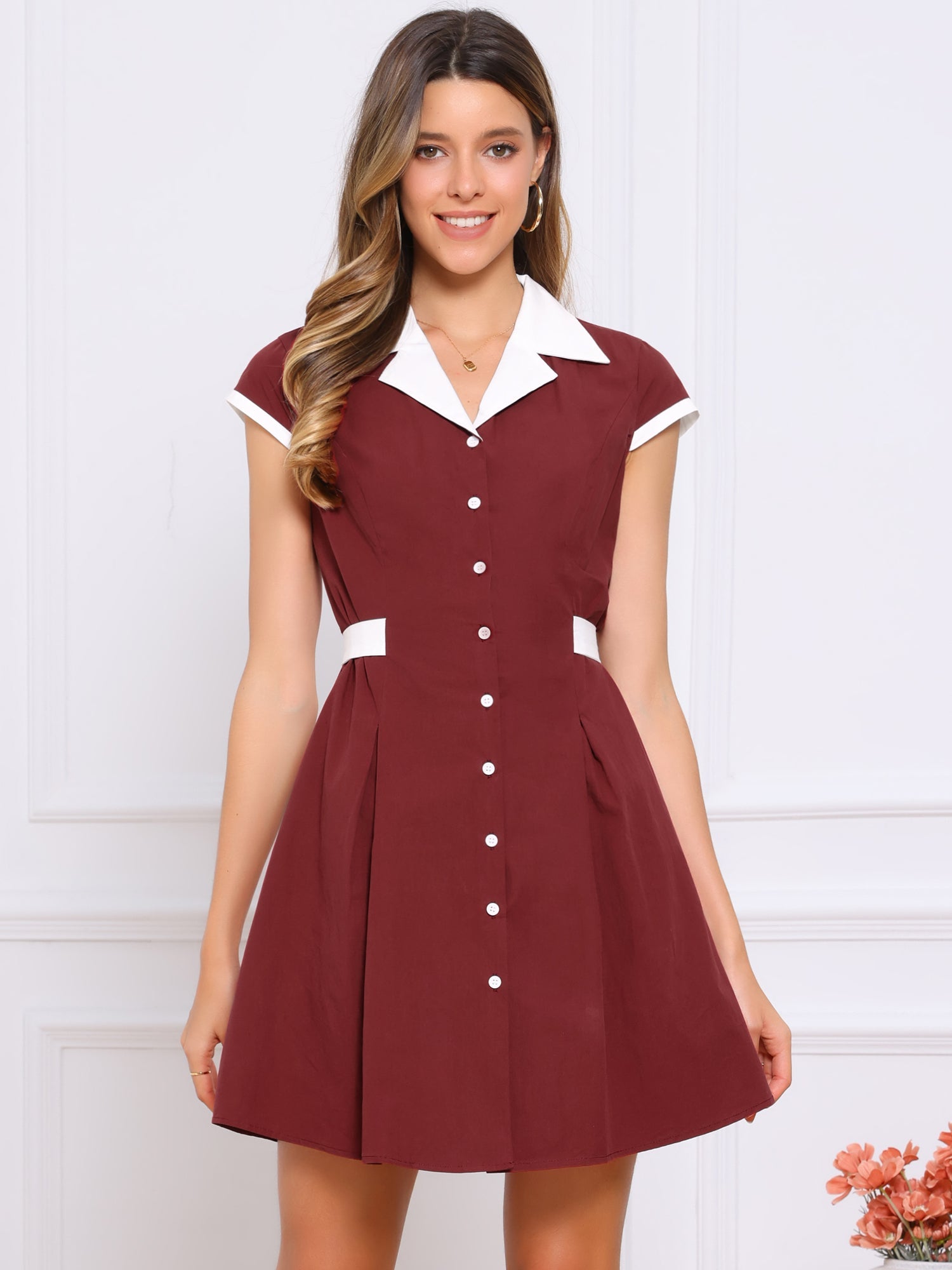 Calivra – Women’s Cotton Camp Collar Shirt Dress