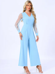 Meshvella - Women’s V-Neck Wide Leg Jumpsuit