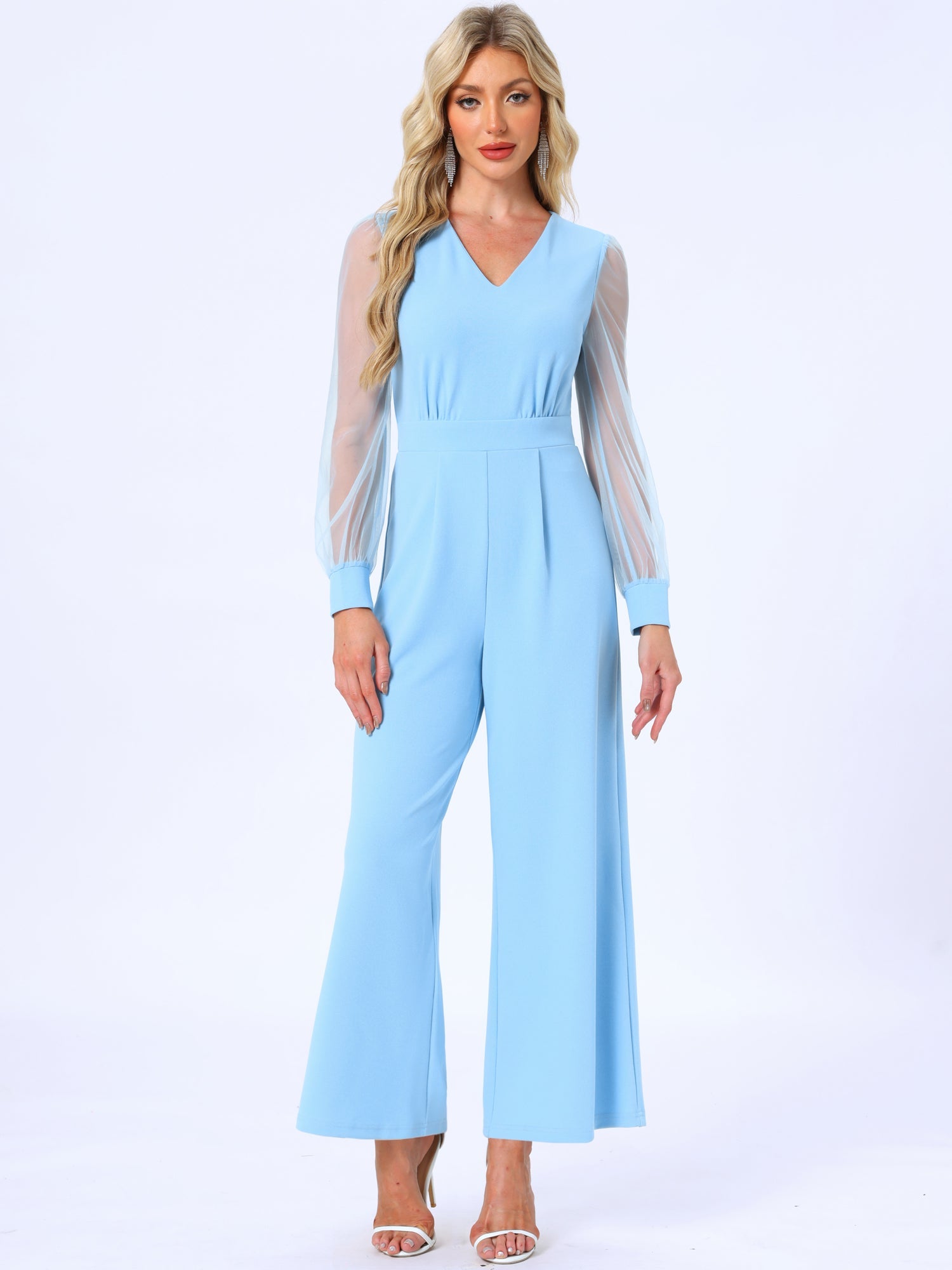 Meshvella - Women’s V-Neck Wide Leg Jumpsuit