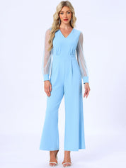 Meshvella - Women’s V-Neck Wide Leg Jumpsuit