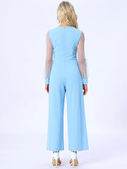 Meshvella - Women’s V-Neck Wide Leg Jumpsuit