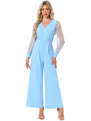 Meshvella - Women’s V-Neck Wide Leg Jumpsuit