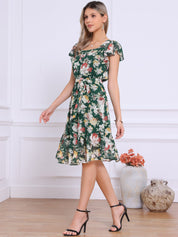 Florvella - Women’s Floral Square Neck A-Line Dress