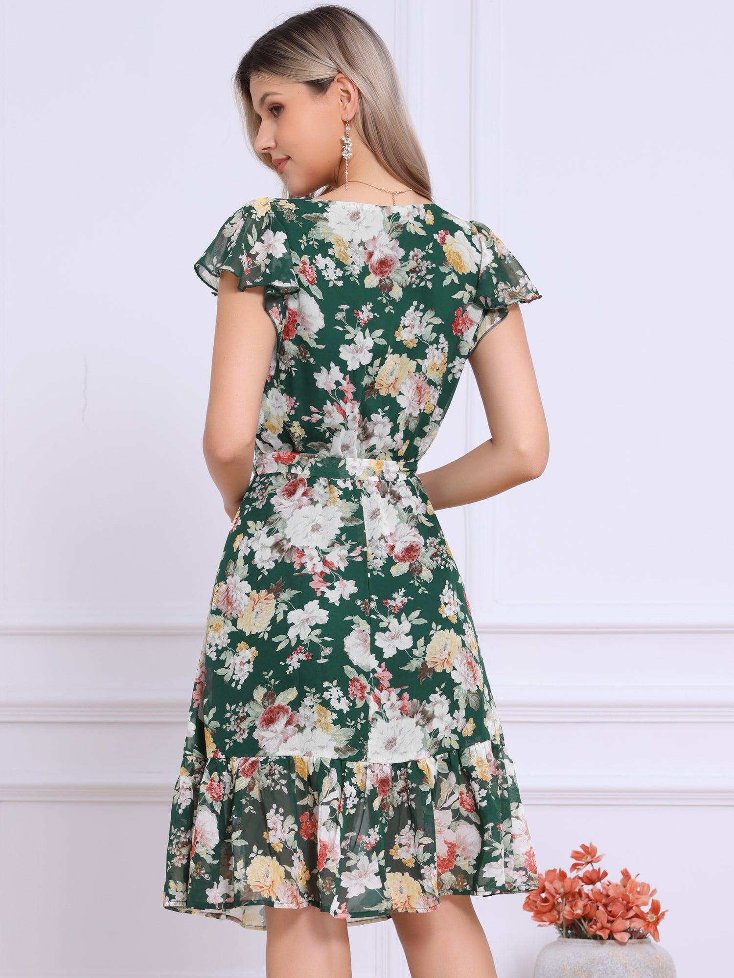 Florvella - Women’s Floral Square Neck A-Line Dress