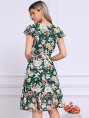 Florvella - Women’s Floral Square Neck A-Line Dress