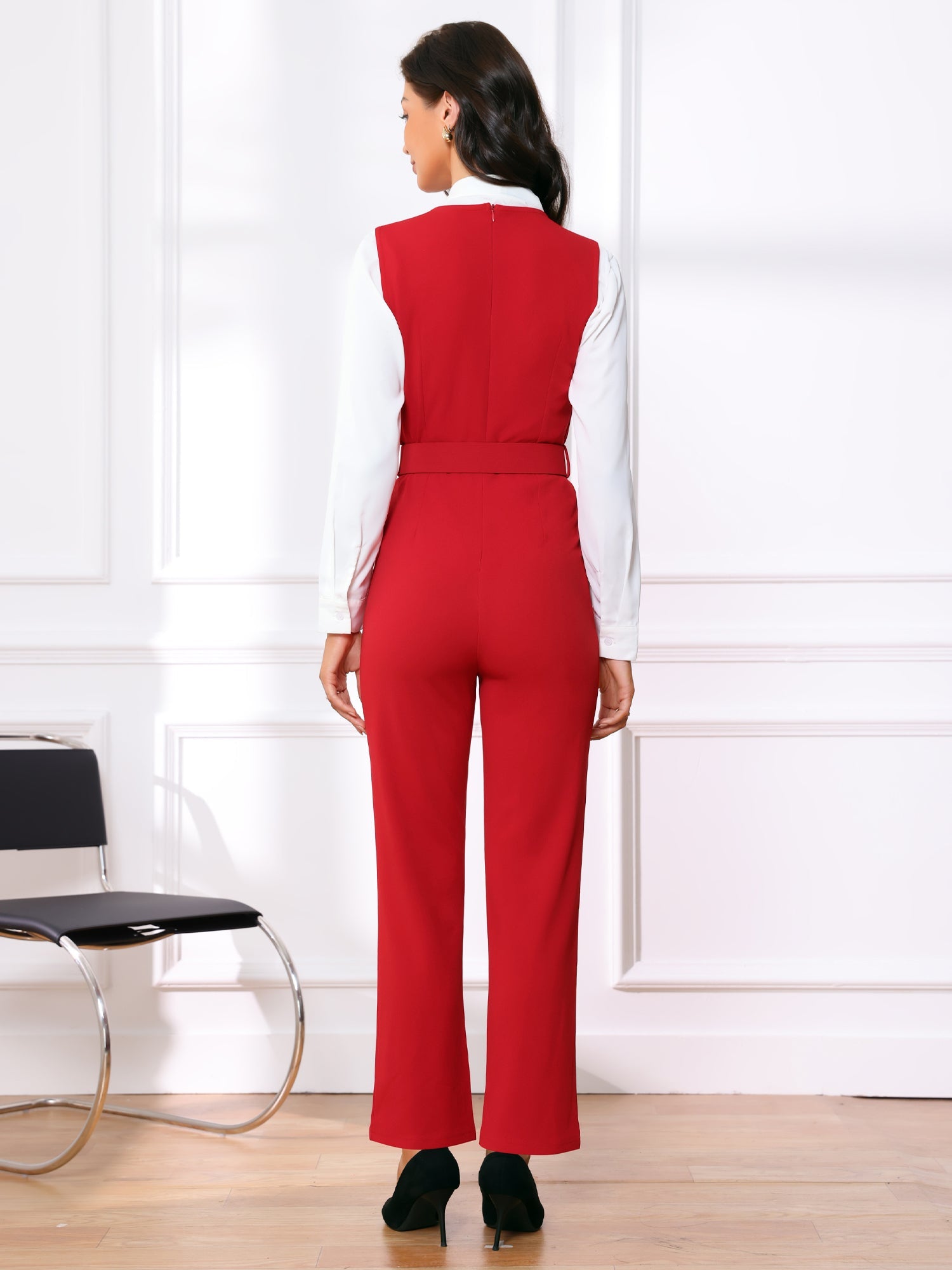 Belvessa - Women’s Belted Suspender Jumpsuit