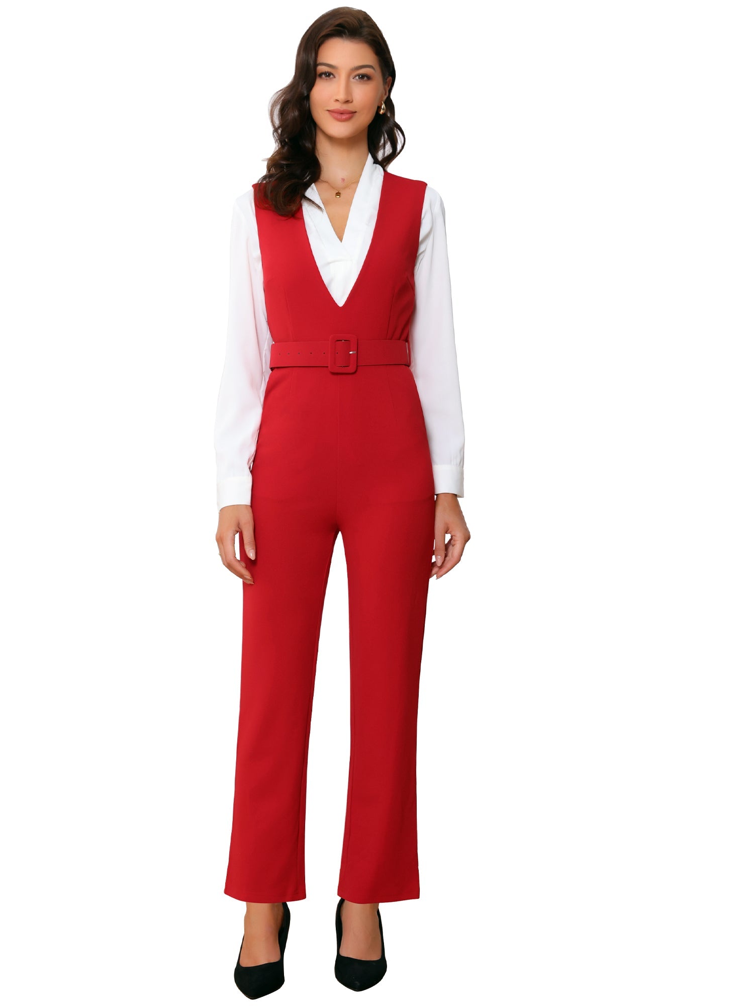 Belvessa - Women’s Belted Suspender Jumpsuit