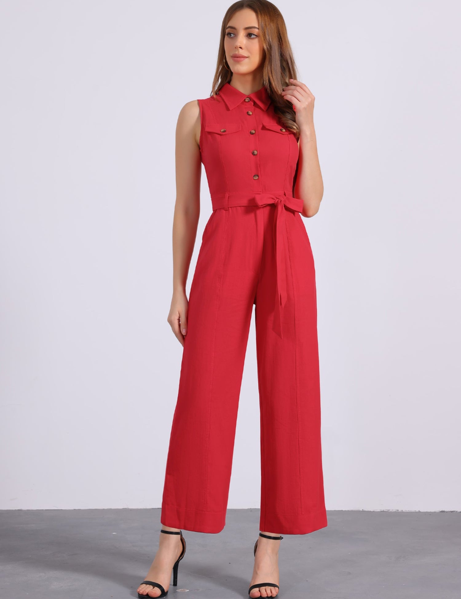 Cotviera - Women’s Button Down Wide Leg Jumpsuit