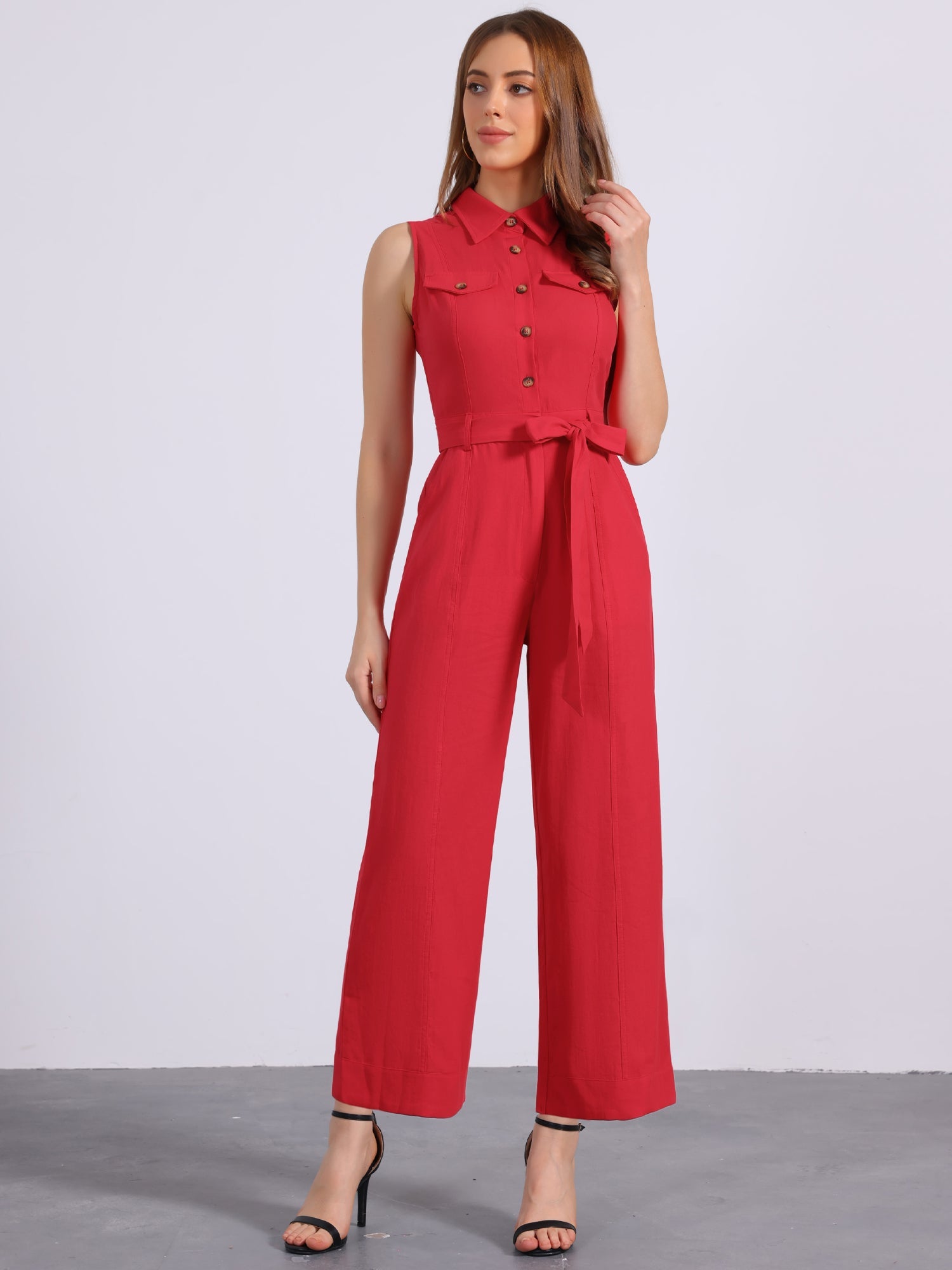 Cotviera - Women’s Button Down Wide Leg Jumpsuit