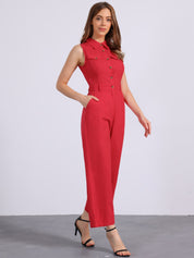 Cotviera - Women’s Button Down Wide Leg Jumpsuit
