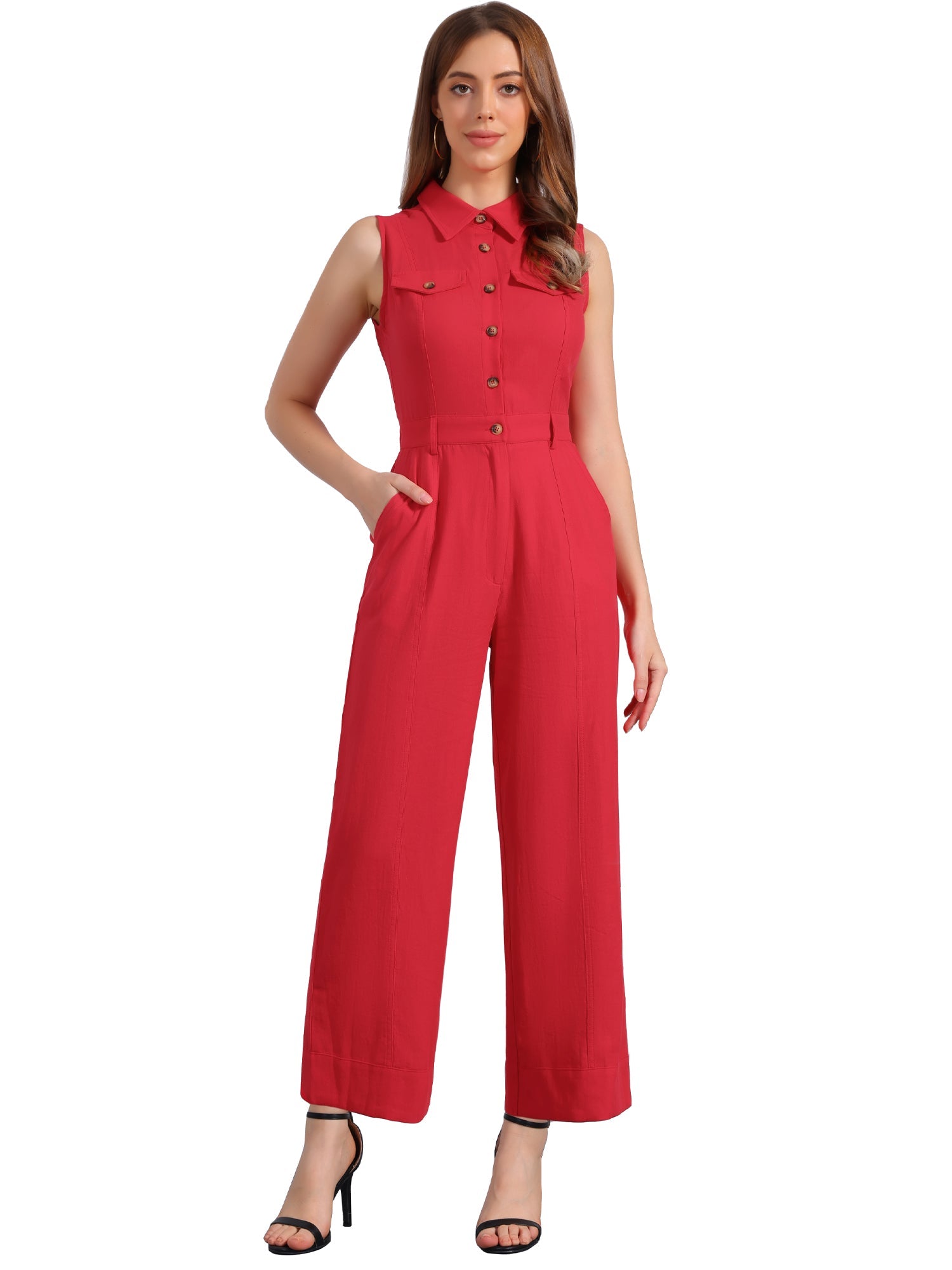 Cotviera - Women’s Button Down Wide Leg Jumpsuit