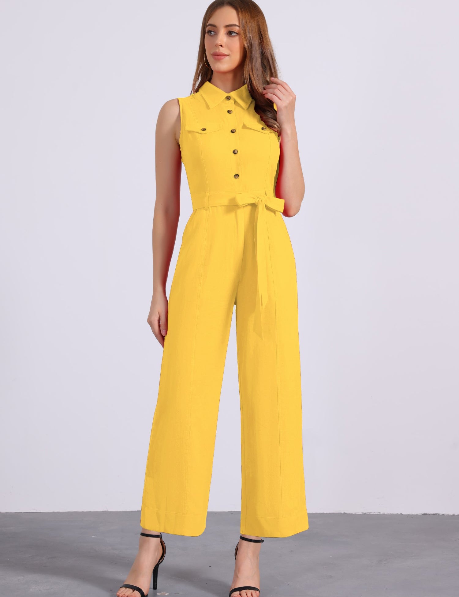 Cotviera - Women’s Button Down Wide Leg Jumpsuit