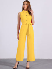Cotviera - Women’s Button Down Wide Leg Jumpsuit