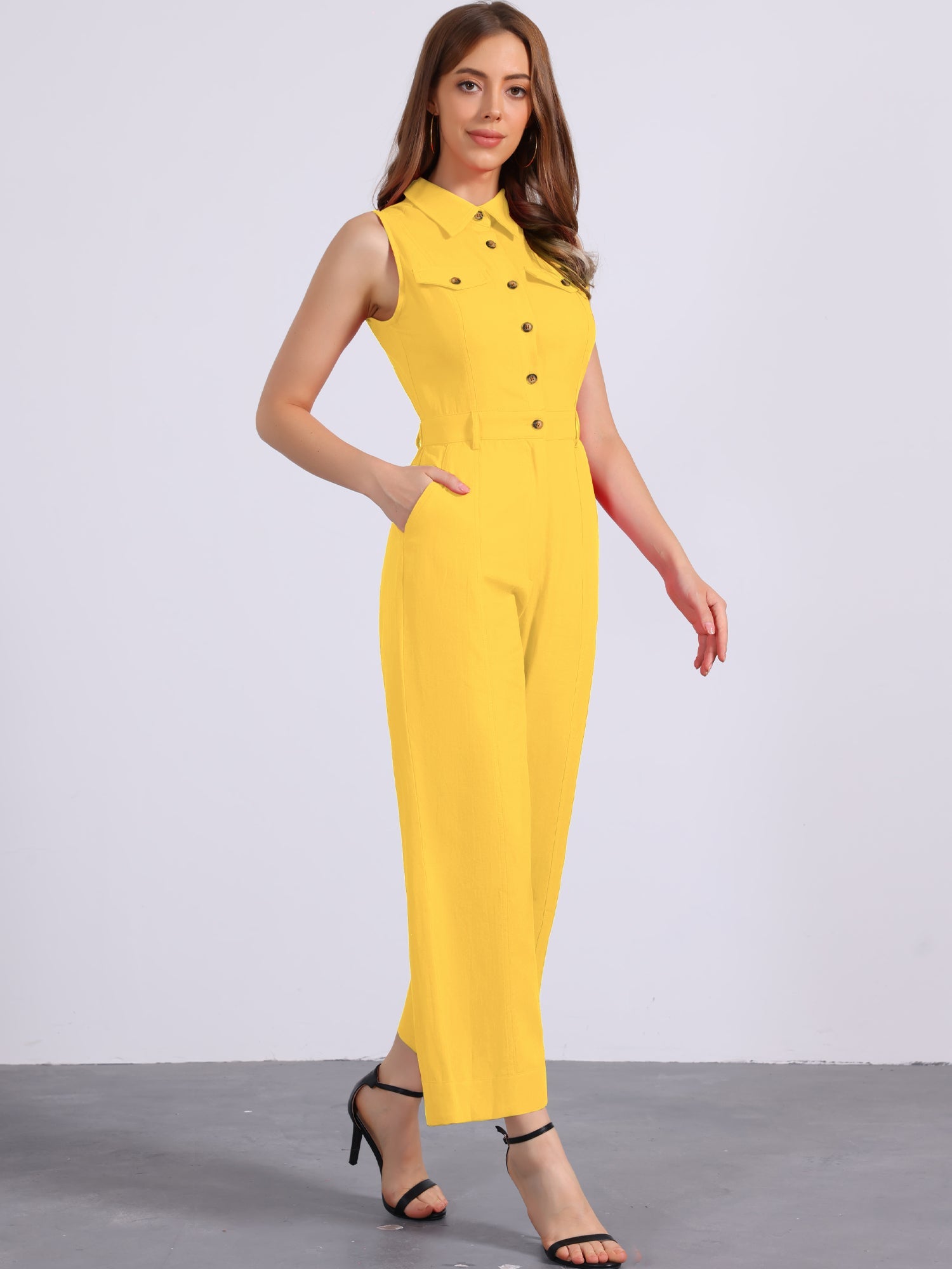 Cotviera - Women’s Button Down Wide Leg Jumpsuit