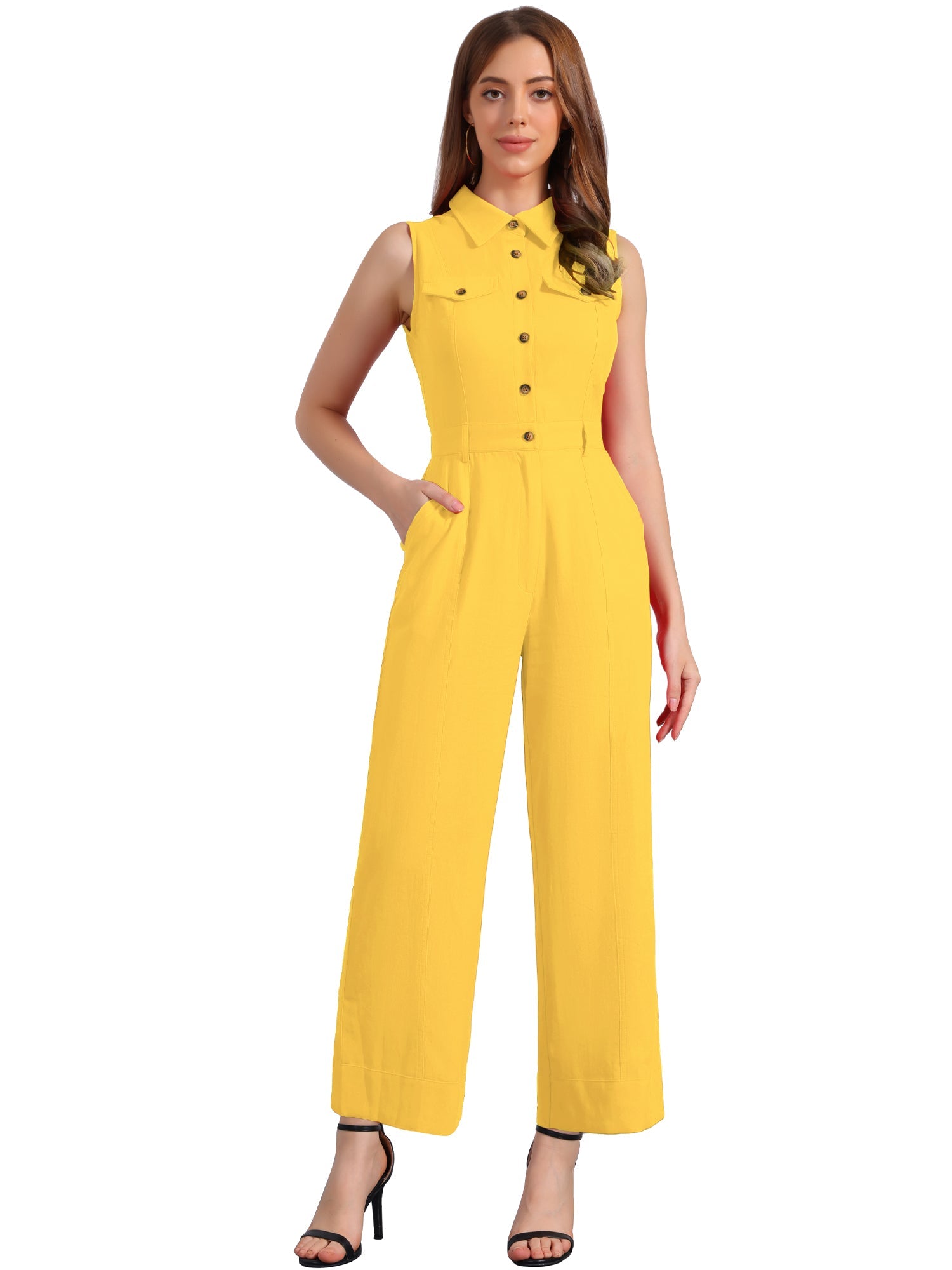 Cotviera - Women’s Button Down Wide Leg Jumpsuit