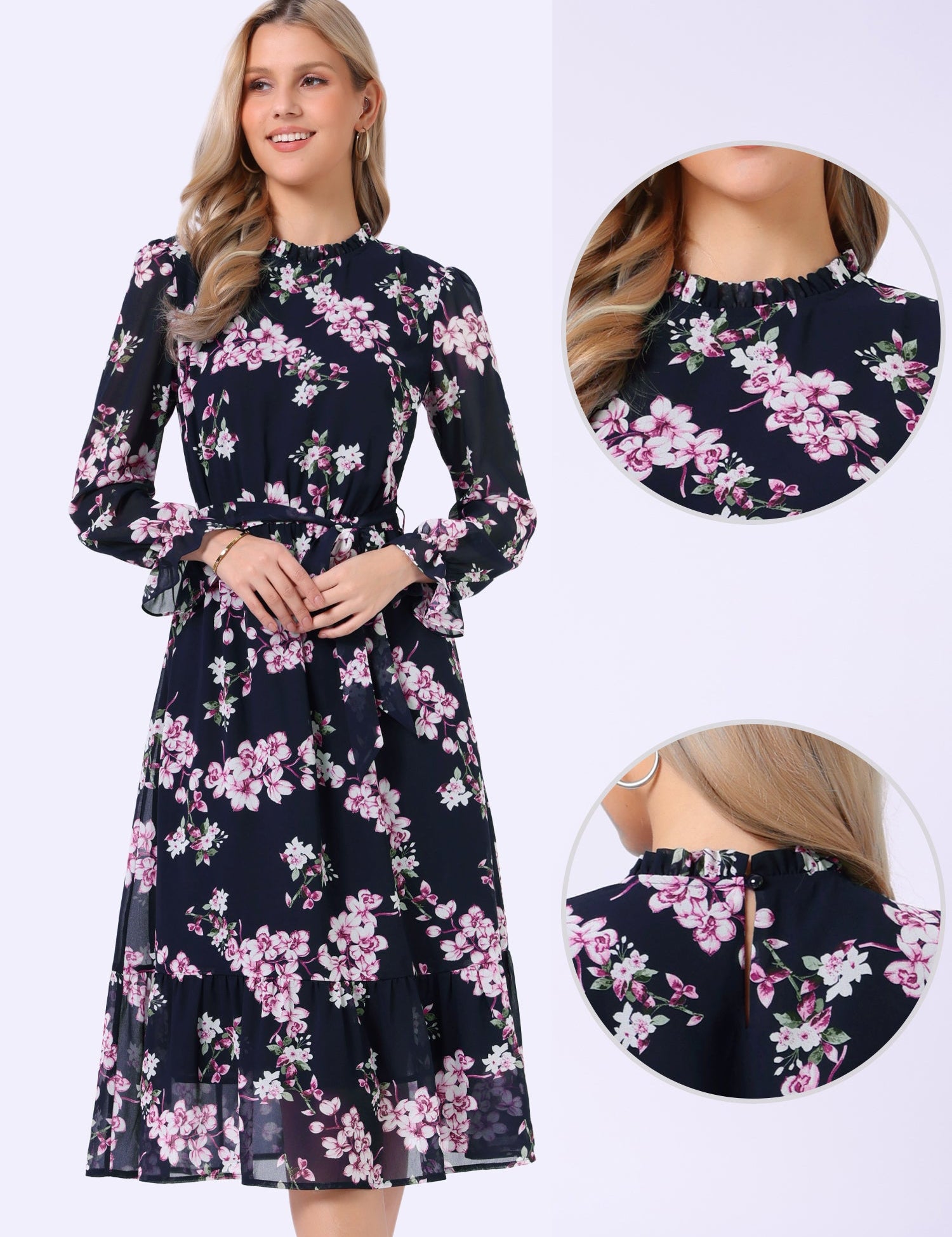 Florvessa - Women’s Floral A-Line Midi Dress