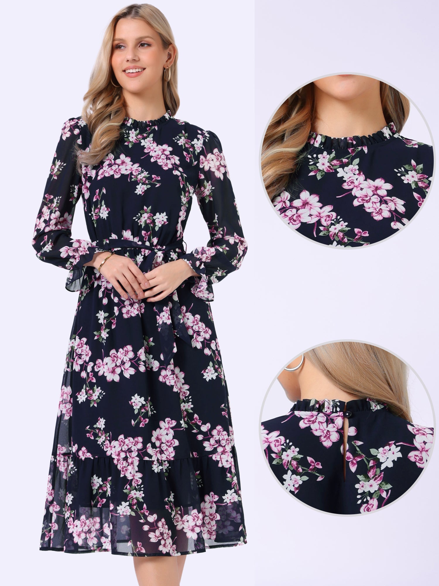 Florvessa - Women’s Floral A-Line Midi Dress