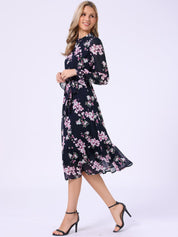 Florvessa - Women’s Floral A-Line Midi Dress
