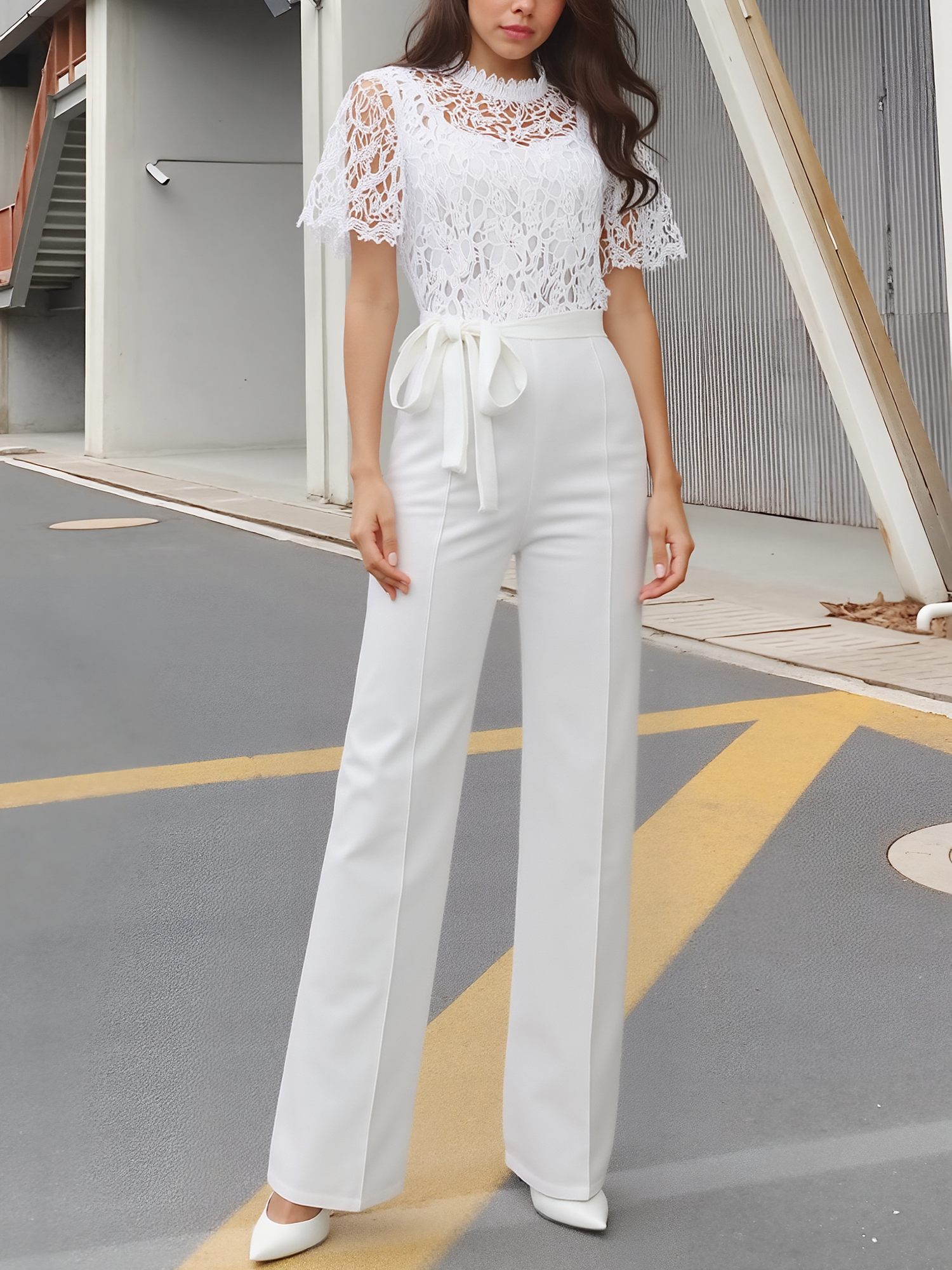 Ofivexa - Women’s Short Sleeve Work Jumpsuit