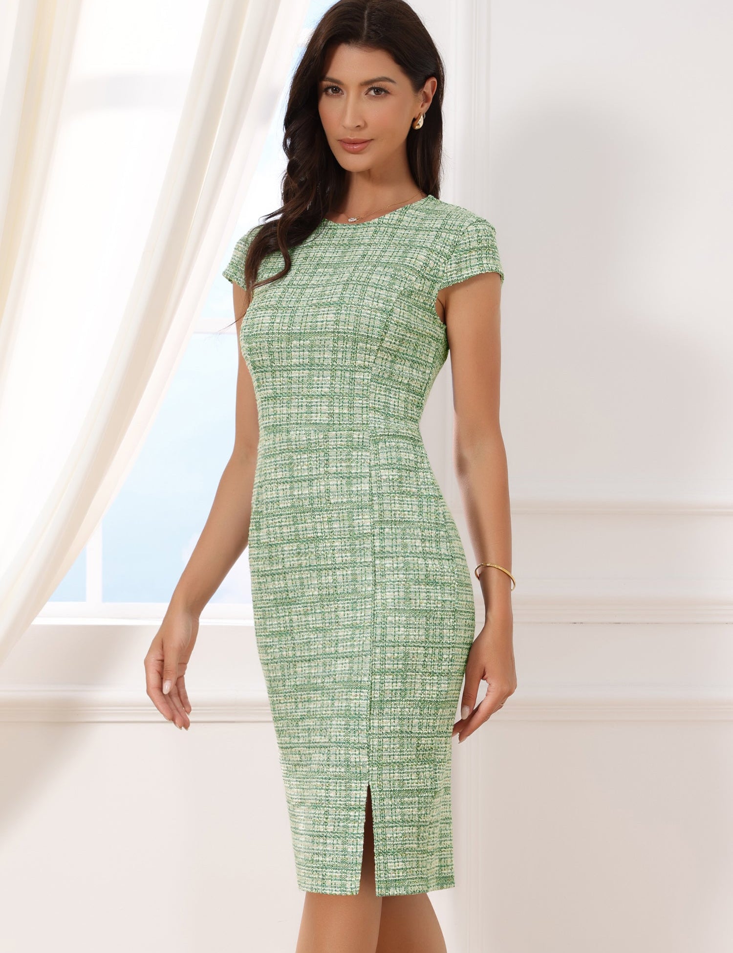 Velmora – Women’s Plaid Bodycon Work Dress