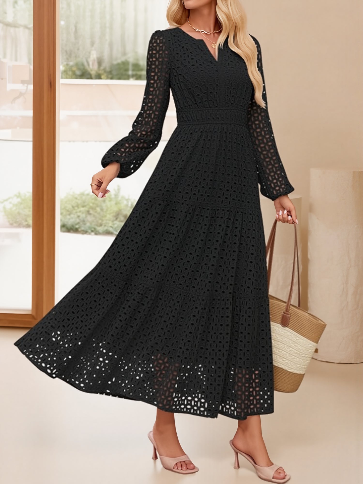 Aurelia – Women’s Eyelet Puff Sleeve Maxi Dress