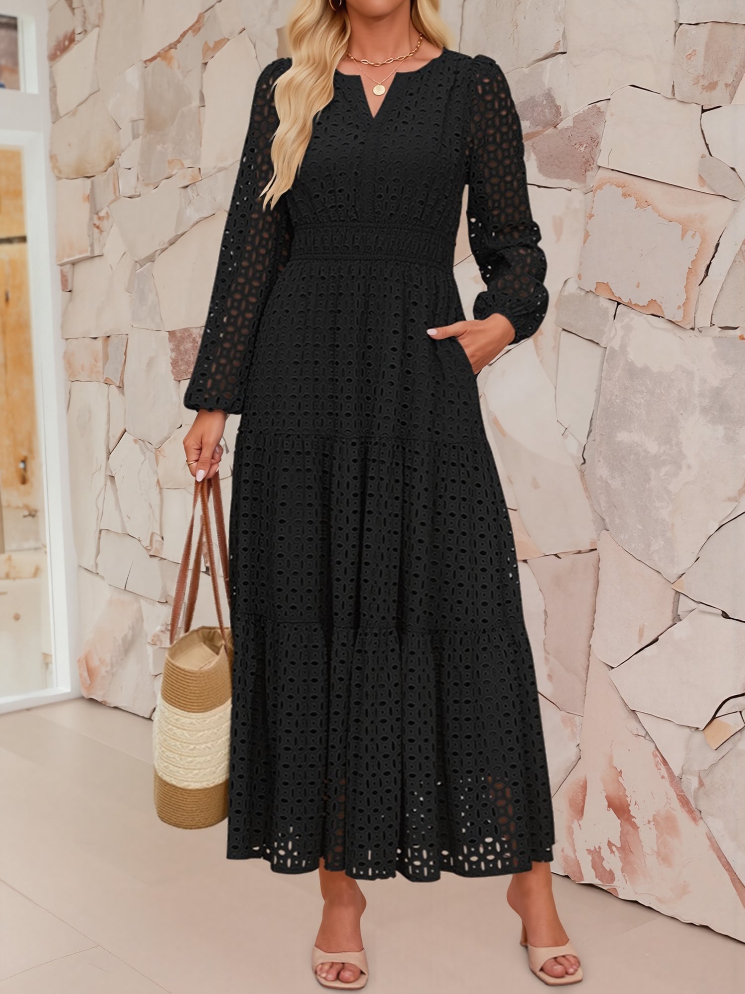 Aurelia – Women’s Eyelet Puff Sleeve Maxi Dress
