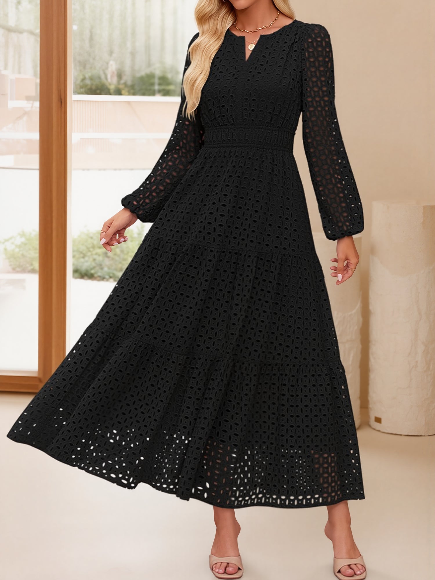 Aurelia – Women’s Eyelet Puff Sleeve Maxi Dress