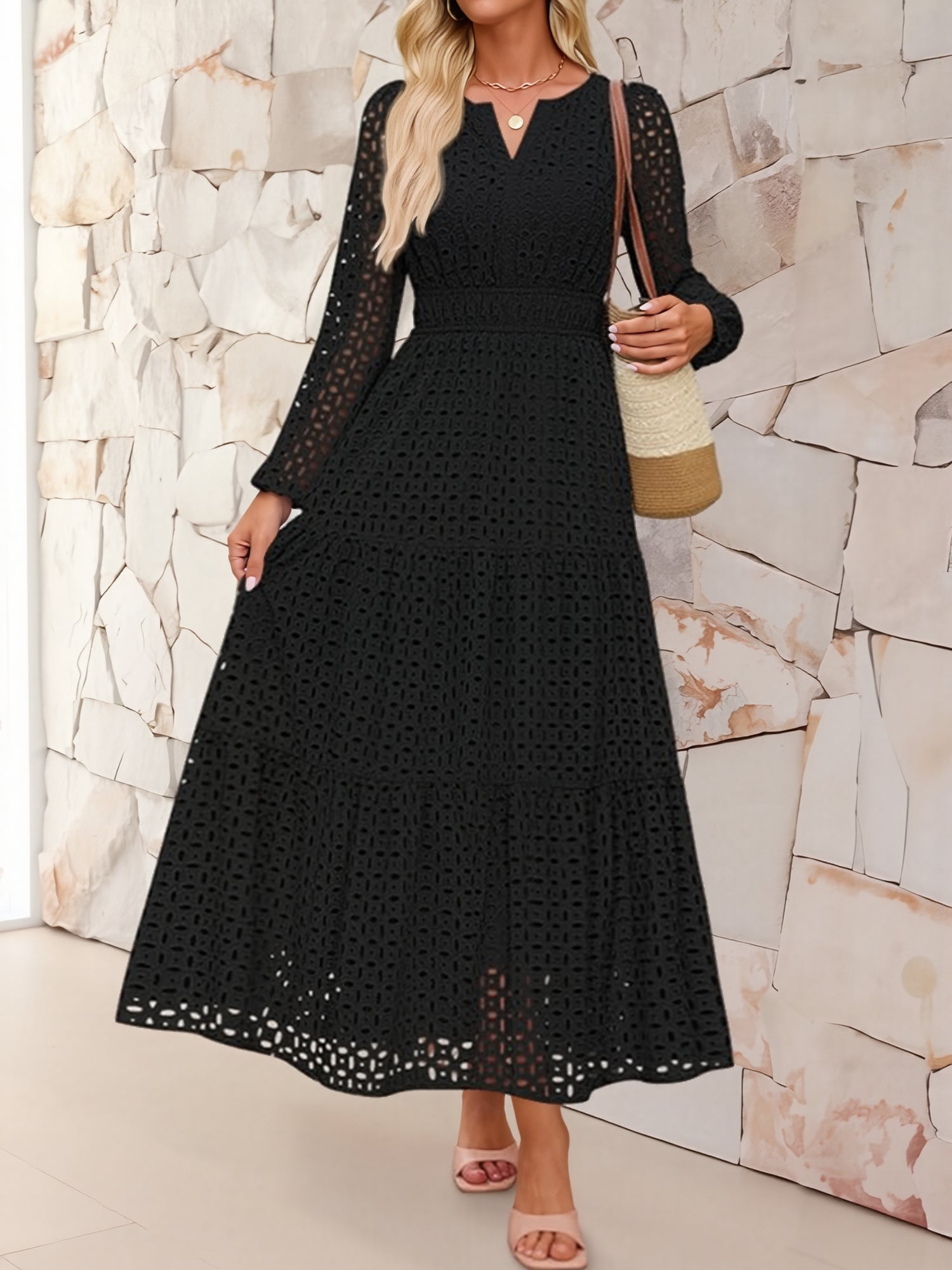 Aurelia – Women’s Eyelet Puff Sleeve Maxi Dress