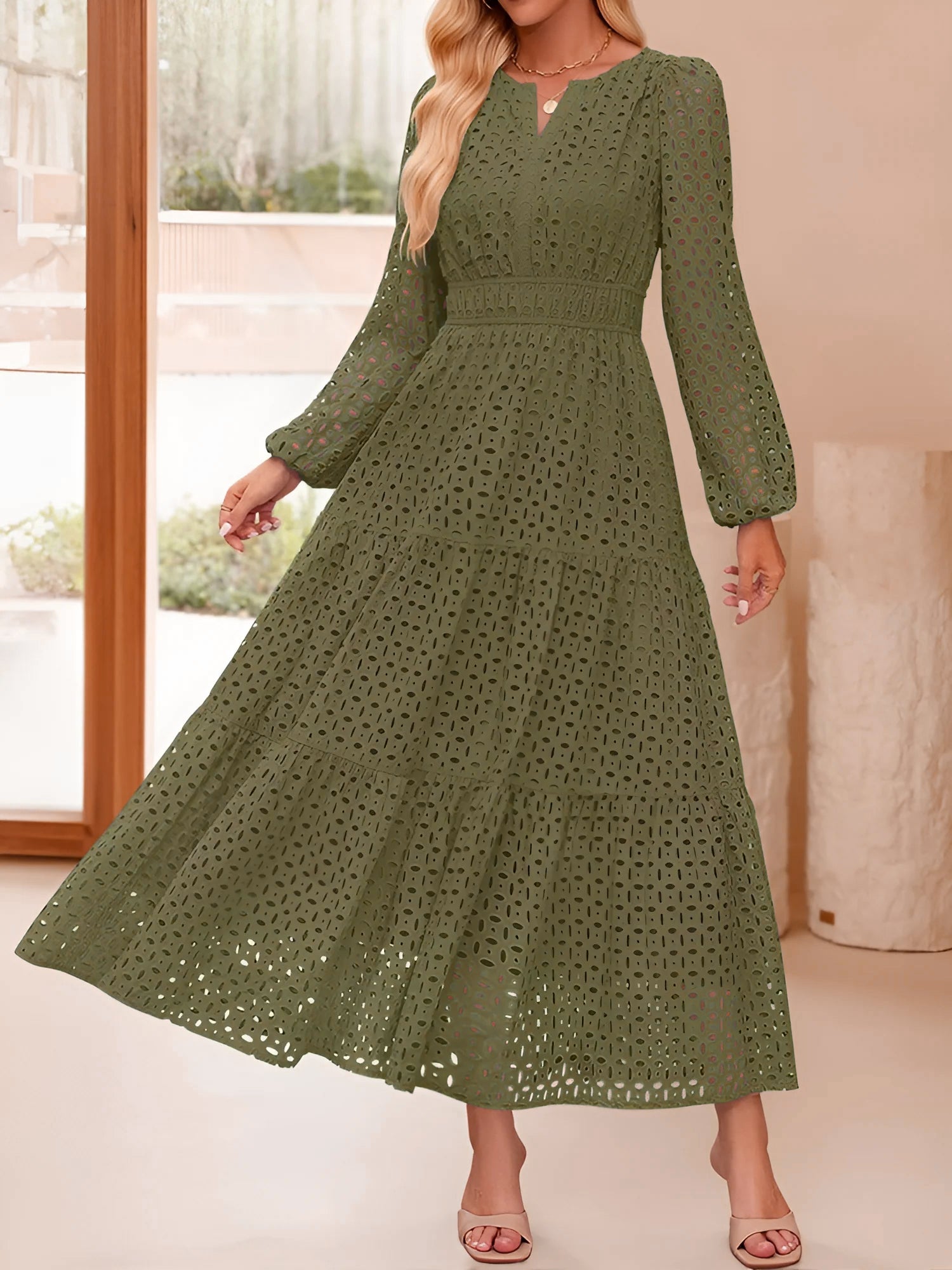 Aurelia – Women’s Eyelet Puff Sleeve Maxi Dress