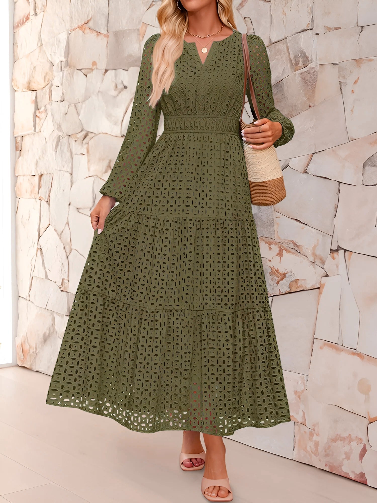Aurelia – Women’s Eyelet Puff Sleeve Maxi Dress