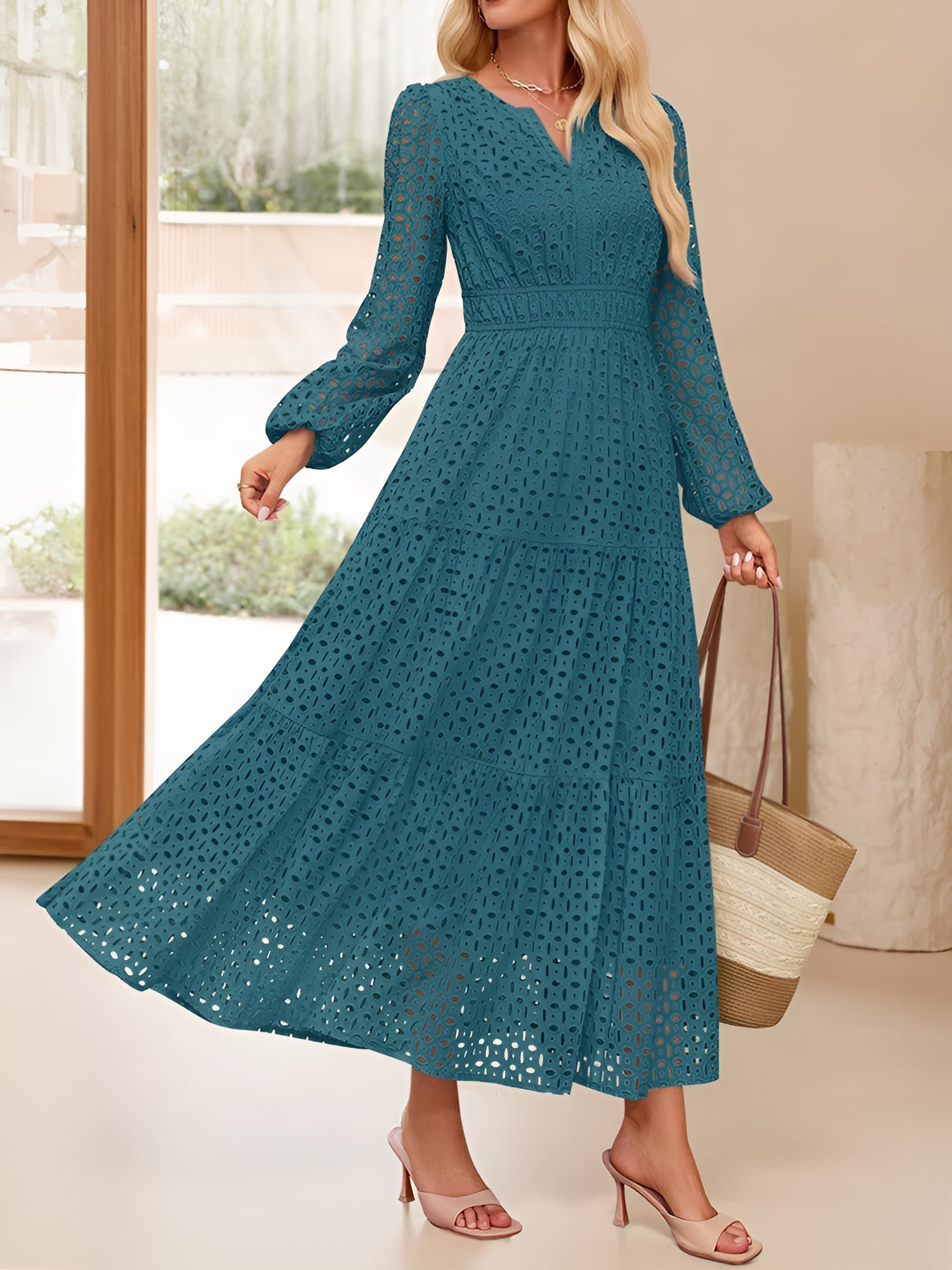 Aurelia – Women’s Eyelet Puff Sleeve Maxi Dress